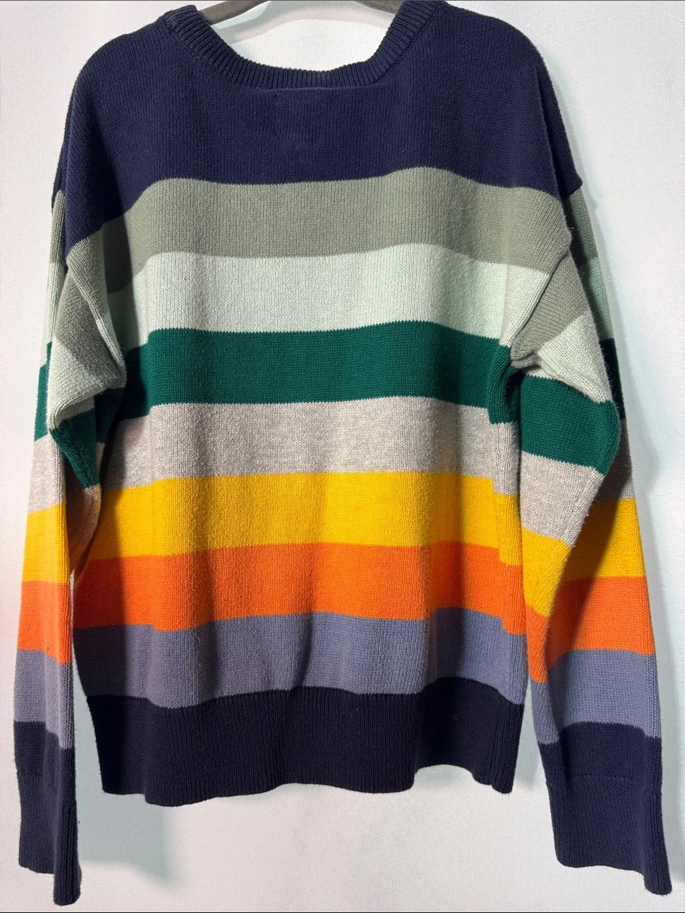 GAP Multicolor Striped Crewneck Sweater - Navy, Green, Yellow, Orange Size 6B